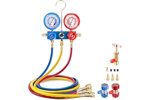 Rogvoc HVAC Manifold Gauge Set for R22/R410a/R134a Refrigerant, 3 Way AC Refrigerant Mini Gauges Set with R22 R410a Safety Va