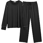 Ekouaer Women's Pajamas Set 2 Piece Lounge Sets Long Sleeve Crewneck Top and Pants Soft Pjs with Pockets
