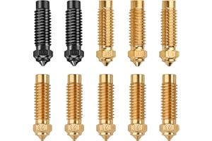 Lainballow 10 Pcs K1 Nozzle Kits, 8 Brass Extruder Hotend Nozzle and 2 Hardened Steel Nozzles, 0.4/0.6/0.8/1.0 mm 3D Printer Nozzles for Creality K1, K1 Max, Ender 3 V3 KE, CR-10 SE, CR-M4