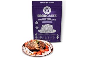 BrainCakes Superfood Organic Pancake & Waffle Mix Gluten Free | Memory, Focus & Stress Support | Just-Add-Water | By LIVING PRANA | 12oz