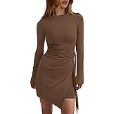 PRETTYGARDEN Women 2025 Mini Bodycon Dresses Long Sleeve Ruched Fitted Short Night Out Trendy Party Club Outfits Fall Clothes