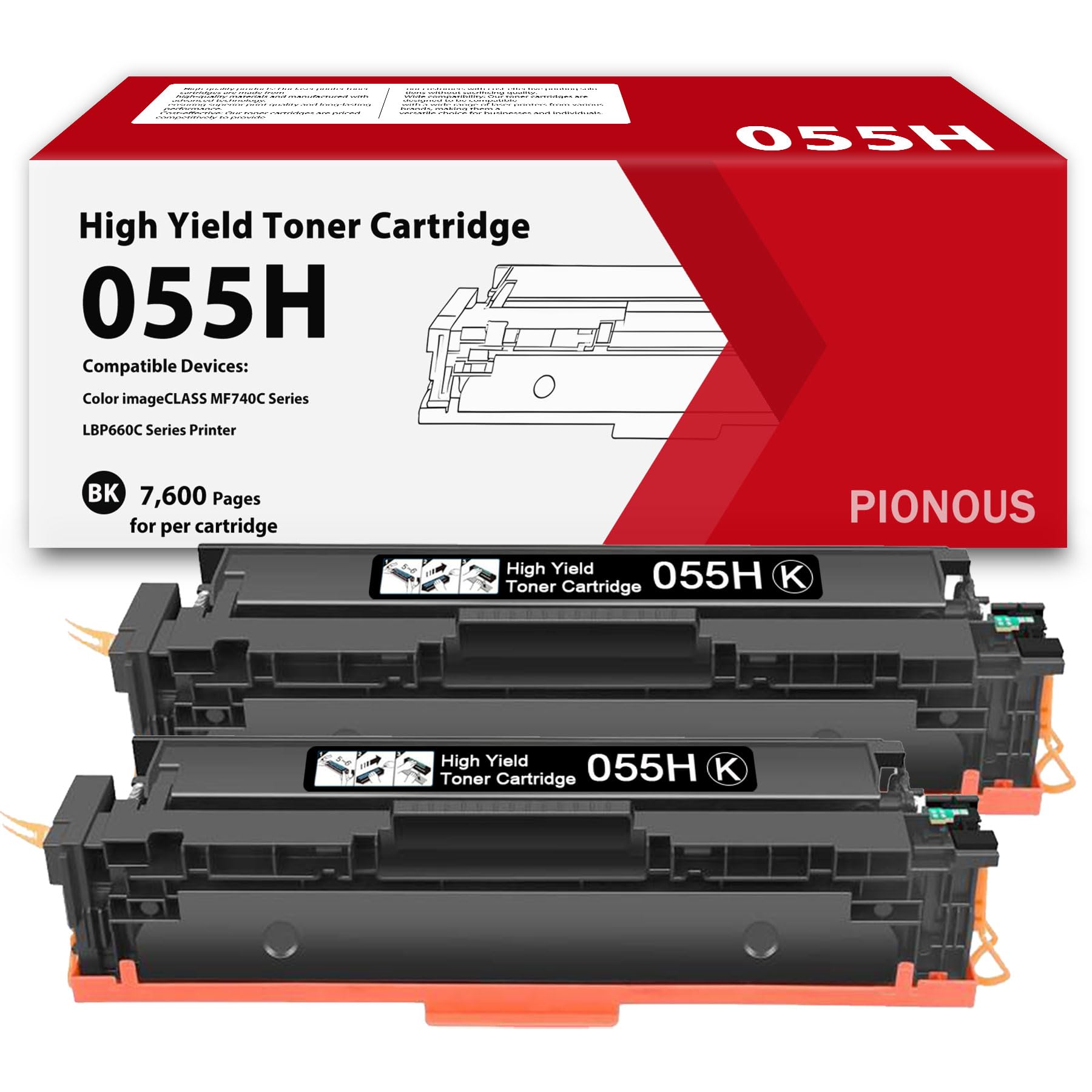 Photo 1 of 055H Black Toner Cartridge 2-Pack High Yield Replacement for Canon 055 CRG055H Toner Compatible with imageCLASS MF743Cdw, MF741Cdw, LBP664Cdw, MF745Cdw, MF746Cdw Printer