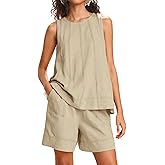Majdan Womens 2 Piece Lounge Set Summer Shorts Set Sleeveless Tank Top Elastic Waist Shorts with Pockets