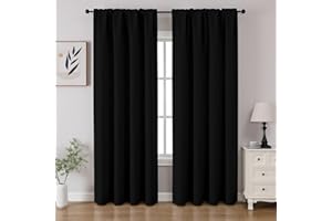 CUCRAF Black Blackout Curtains 84 inch Length 2 Panels Set, Rod Pocket Room Darkening Drapes for Bedroom Living Room, Insulated Thermal Light Blocking Window Curtain (W52 x L84 Inch)