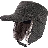 TOP-EX Oversized XL/XXL Unisex Winter Trapper Military Hat Faux Fur Earflaps Quilted Lined Baseball Cap