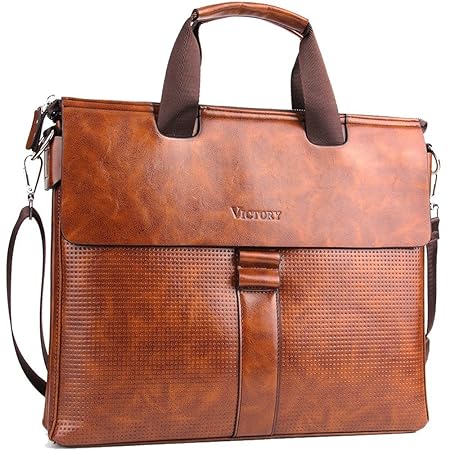 UTAKE Briefcase PU Leather Handbag Shoulder Message Business Bag Laptop 14 Brown