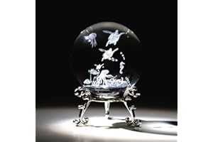 HDCRYSTALGIFTS 3D Laser Engraved Sea Turtle Crystal Ball with Stand 60mm Crystal Ocean Life Decorative Ball Glass Full Sphere Sea Animal Paperweight for Home Decor (Clear)