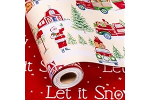 Burymento Christmas Wrapping Paper, Reversible White Santa and the Car Design Gift Wrapping Paper Suitable for Christmas, Mini Roll (17 Inch X 32.8 Feet)
