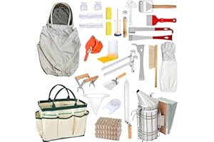 FODMANTAKIN Beekeeping Supplies - 33 Pcs Beehive Starter Kit, Bee Keeping Supplies-All Beekeeping Tools and Equipment, Bee Smoker Kit for Beekeeping for Beginners and Professionals (33Pcs Beekeeping Supplies Kit)