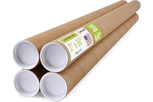 PACLORD 2" x 36" Reinforced Kraft Paper Mailing Tubes, Pack of 4 Tubes with 2 Caps Each – USPS Approved Poster Tube – Made in USA Cardboard Tube for Shipping and Storing Posters, Prints, Artwork, or Documents