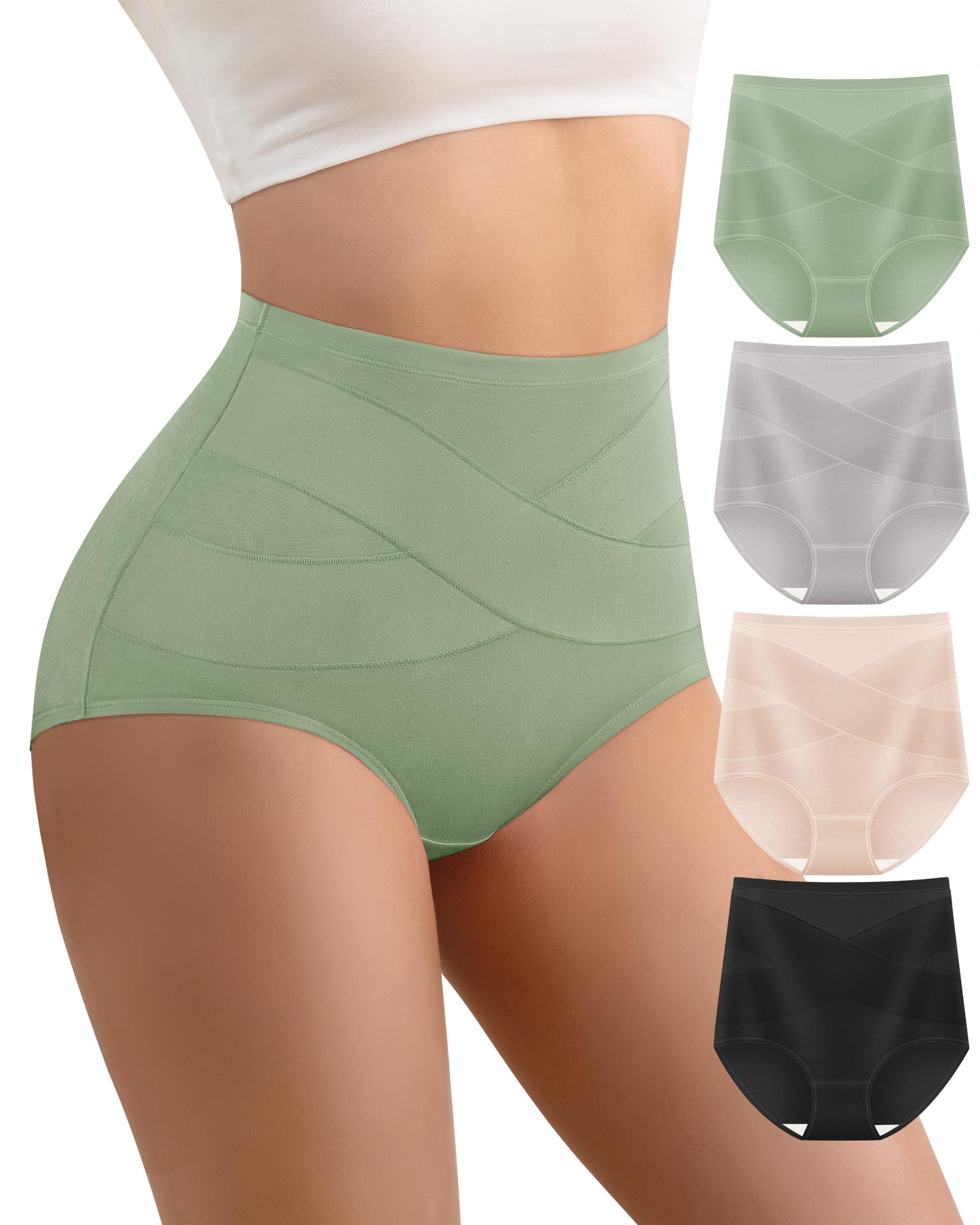 Photo 1 of YDQ Womens High Waisted Cotton Underwear 4 Pack Tummy Control Panties Ladies Post Partum Compression Postpartum Multicolor M