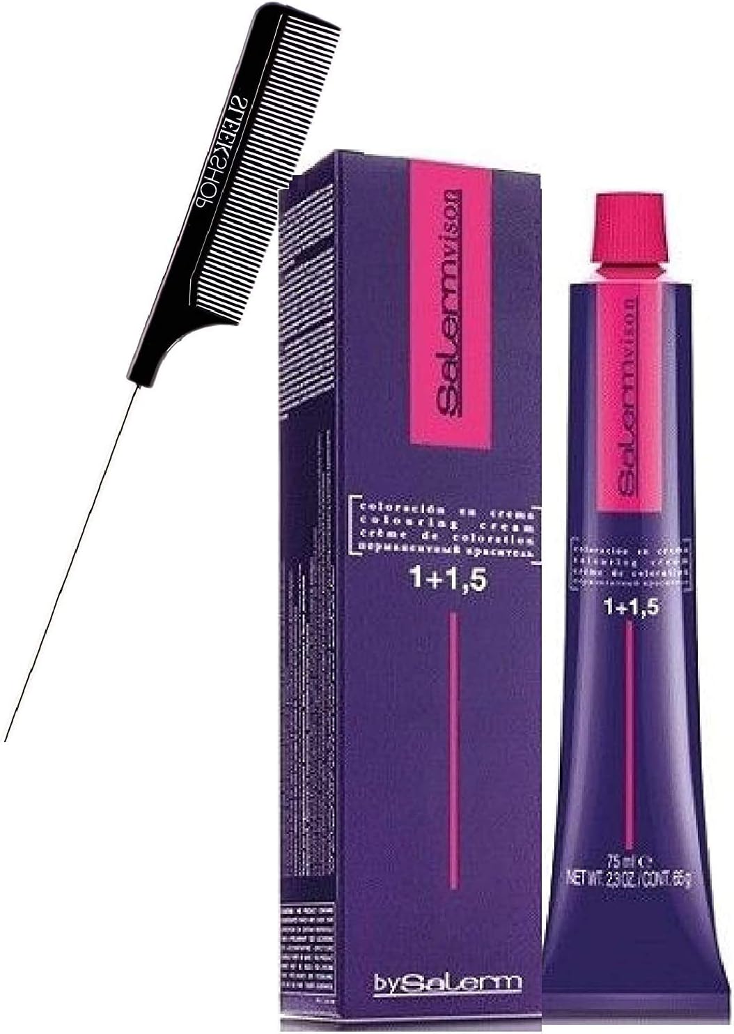 SALERMCosmetics VISION Salermvison Permanent Cream Hair Color Dye (w/Sleek Steel Pin Rat Tail Comb) Haircolor Creme, Gray Coverage in 30 minutes (4 BROWN)
