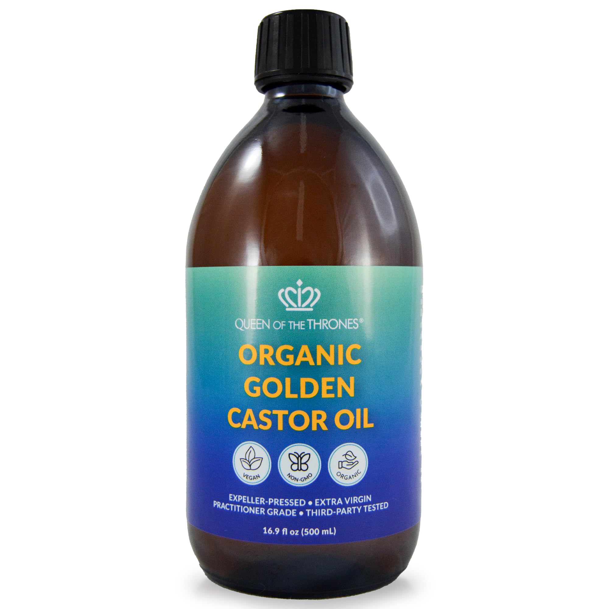 Queen of the Thrones Organic Golden Castor Oil - Pure Cold-Pressed Castor Oil for Self-Care - Multipurpose Clean Beauty Product for Hair, Nail & Skin Hydration - 250 mL