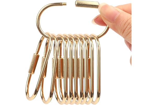 Tinoaly Brass Keychain, Gold Carabiner Clip with Secure Locking Screw Brass Key Ring for Men Women Bags Luggage
