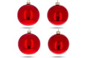 BESTPYSANKY Set of 4 Red Glossy Glass Ball Christmas Ornaments 4 Inches