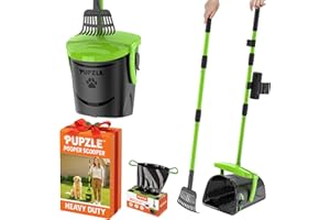 Pupzle Dog Pooper Scooper with Bag Attachment, 40" Long Handle Pooper Scooper for Large Dogs, Dog Poop Scoop for Yard, Large Capacity Swivel Bin and Rake, Lavender Scented Bags (Green)