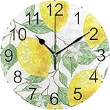 Yellow Lemon Round Acrylic Wall Clock Non Ticking Silent Clocks for Home Decor Living Room Kitchen Bedroom Office School