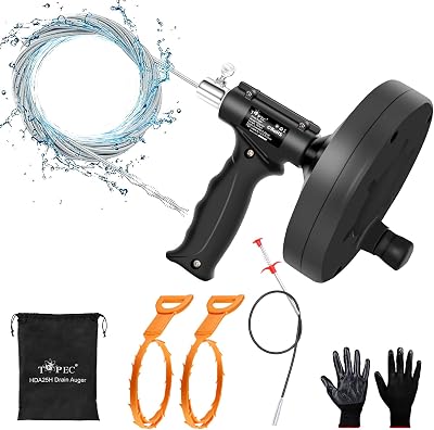 Topec 6 in 1 Snake Drain Auger 7.62M Heavy Duty Drain Cleaner