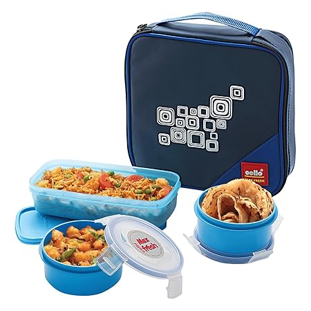 Cello Max Fresh Regent 3 Container Lunch Box with Bag, Blue