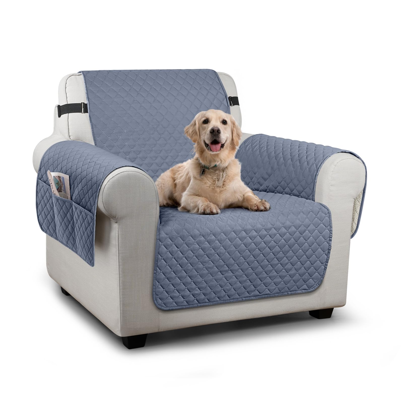 TAOCOCO Sofa Slipcovers 1 Seater,Sofa Settee Covers with Storage Pockets,Non Slip Couch Covers,Washable Sofa Protector for Kids/Dogs/Pet(Bluish Grey)