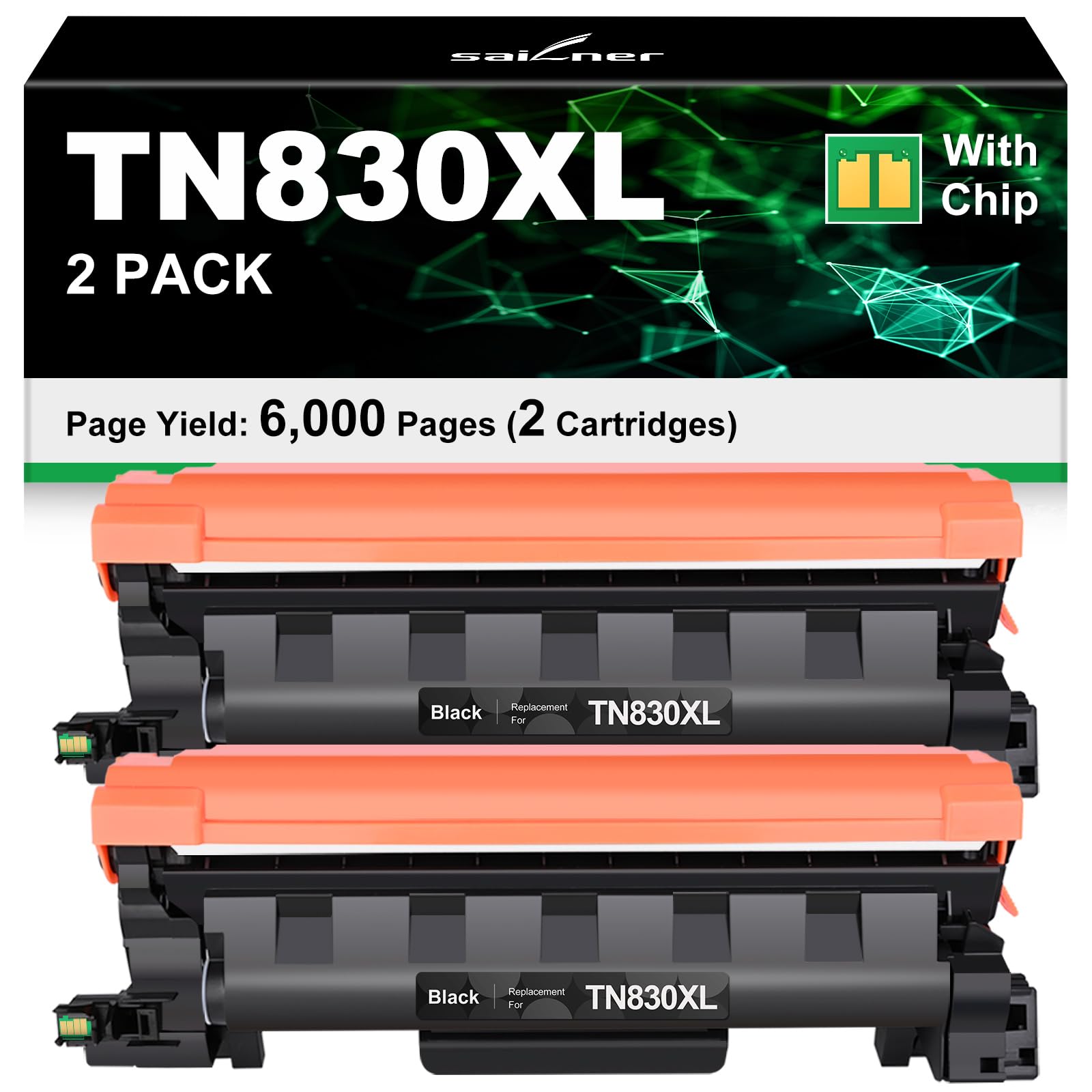 Photo 1 of SAILNER TN830XL Toner Cartridge Replacement for Brother TN830 XL/V/R TN830 TN830XL Black Toner Compatible with DCP-L2640DW HL-L2460DW MFC-L2820DW HL-L2405W Printer (2 Pack)