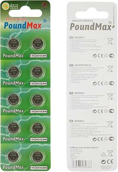10 x PoundMax AG13 LR44 1.5V Alkaline Button Cell Batteries