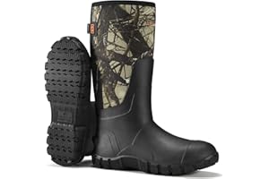 HISEA Upgraded Men's Rain Boots, Waterproof Insulated Neoprene Rubber Boots with Steel Shank, Durable Anti-Slip Outdoor Work Boots for Hunting Gardening Farming Fishing Mud Working, Adjustable Calf