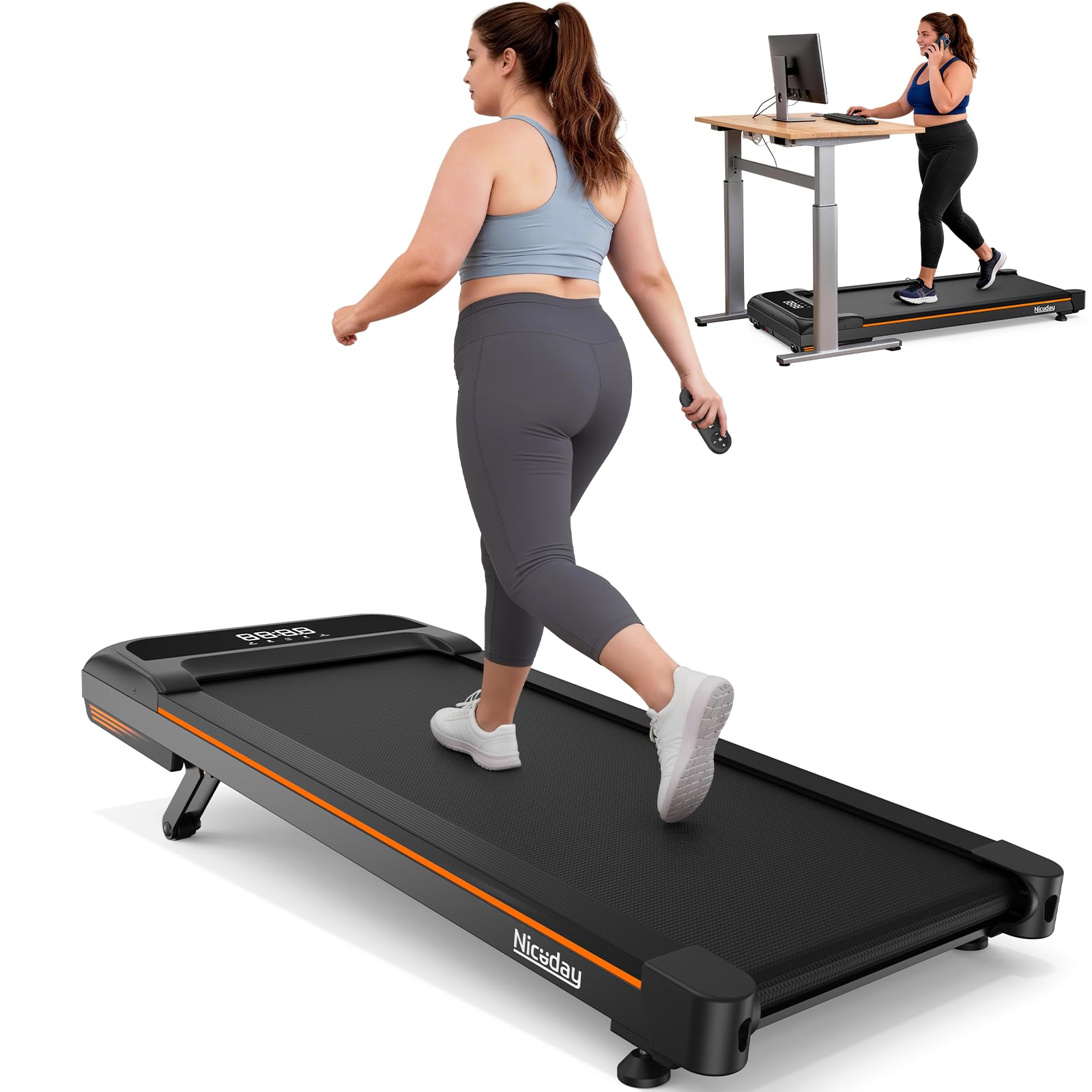 Photo 1 of Niceday Walking Pad Treadmill with 10% Auto Incline, 400lbs Capacity, Under Desk Treadmill for Home Office, 3HP Super Quiet Brushless, 16.5" Widened Running Belt, Magnetic Remote & Preset Goal