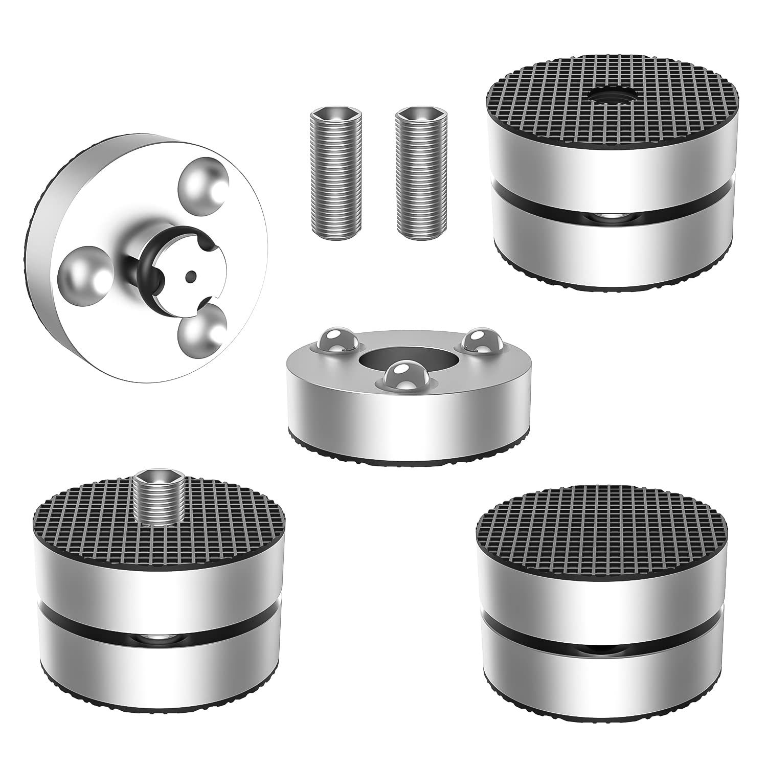 Tertullus 4 Sets Aluminum Subwoofer Speaker Feet Silver With Shock-Absorbing Beads,Hifi Turntable Adjustable Feet For Hifi Devices Amplifier Turntable Dac Recorder Cd (Silver-39 x 23mm)