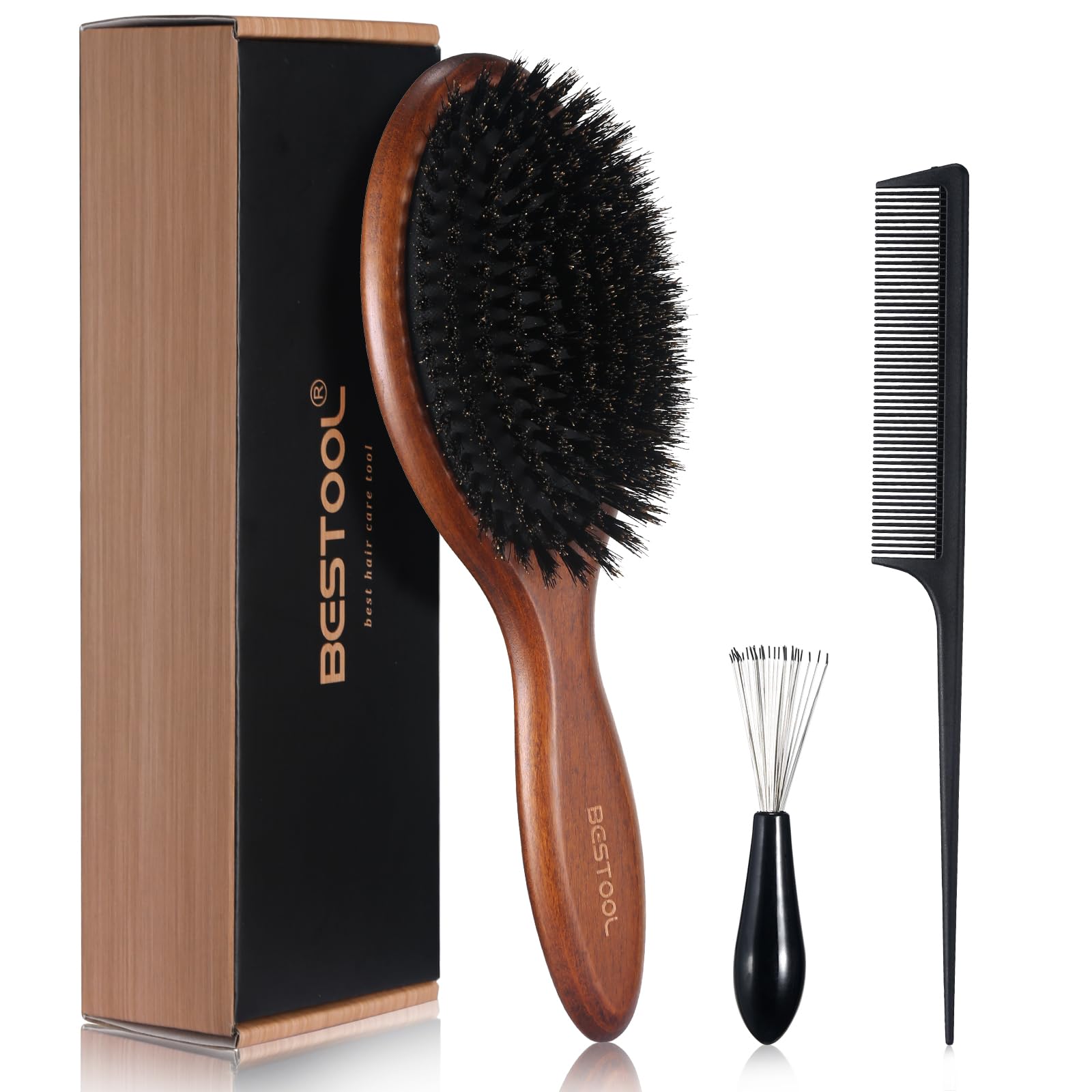 BESTOOL Hair Brush, Boar Bristle Hair Brush for Women Men Children, Beech Paddle Natural Boar Bristle Brush for Thin, Fine Hair, Improve Hair Texture (Beech)