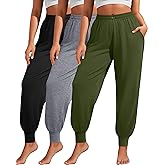 Sweetyweee 3 Pack Women Plus Size Lounge Joggers Sweatpants Casual Lightweight Yoga Jogger Running Workout Pant with Pockets(Army Green, Light Gray, Black,XX-Large)