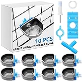 Potchen 10 Pcs Rabbit Water Bowl Nipple Drinker, 304 SS Hanging for Cages | Removable Easy Cleaning, Dual Bowl Nipple Design, Rabbits Guinea Pigs Hamsters, Breeding Cage Mounting Accessory