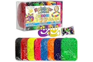 Rainbow Loom® Treasure Box NEON Edition, 8,000 Rubber Bands in 8 Different Neon Colors, and a Bonus of 2 Happy Looms, Great Activities for Boys and Girls 7+