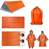 Eanpet 5Pcs Survival Kit Portable Thermal Mylar Survival Tents and Shelters Camping Emergency Blankets 2 Person Sleeping Bags Rain Ponchos for Adults Bulk for Outdoor Hiking,First Aid