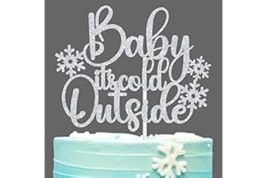 MISS ONEDERFUL Baby It's Cold Outside Cake Topper, Oh Baby/Little Sweet Snowflake Cake Decor, Winter Baby Shower/Gender Reveal/Birthday Party Decorations Supplies, Silver Glitter