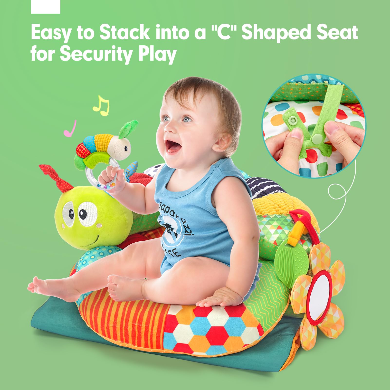 hahaland Upgraded Tummy Time Toys - 4 in 1 Tummy Time Pillow & Baby Sitting Support for Newborn Infant Baby 0-3 Months Early Development Detachable Teether Rattle Sensory Play for 0 3 6 9 12 Months