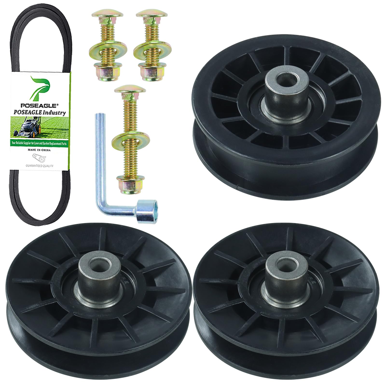 Photo 1 of POSEAGLE 2 Pack 532194326 Idler Pulley with 532194327 Idler Pulley 532130969 V Belt Replaces 194326, 194327 for Husqvarna LGT 2654, YTH 1542 XPT, YTH 20 K 46, YTH 2348, YTH 2454, LGT 2554 Ride Mowers