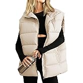 Huaqiao Women's Quilted Puffer Vest Stand Collar Sleeveless Coat Zipper Winter Gilet Jacket