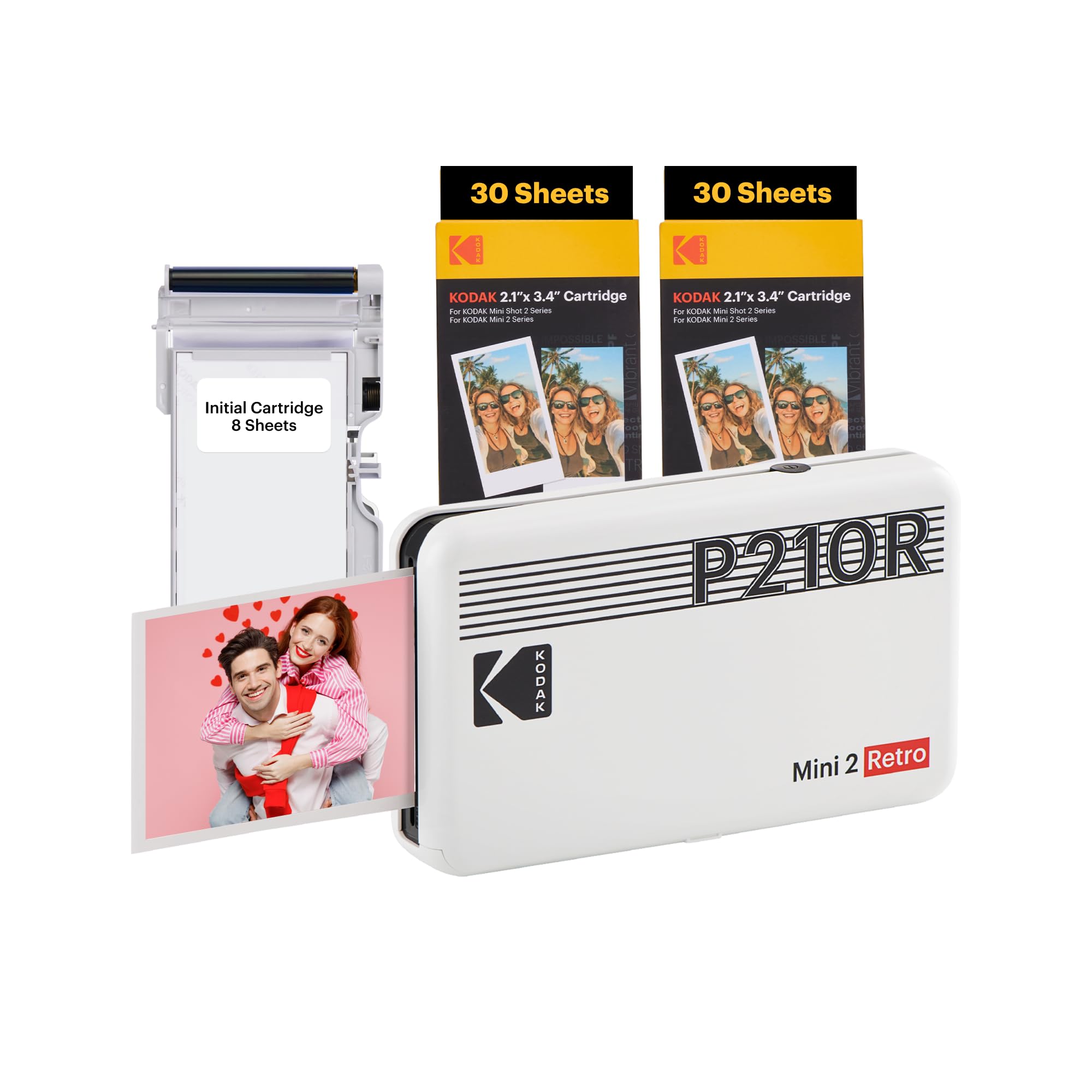 Photo 1 of KODAK Mini 2 Retro 4PASS Portable Photo Printer (2.1x3.4 inches) Initial 8 Sheets + 60 Sheets Bundle, White