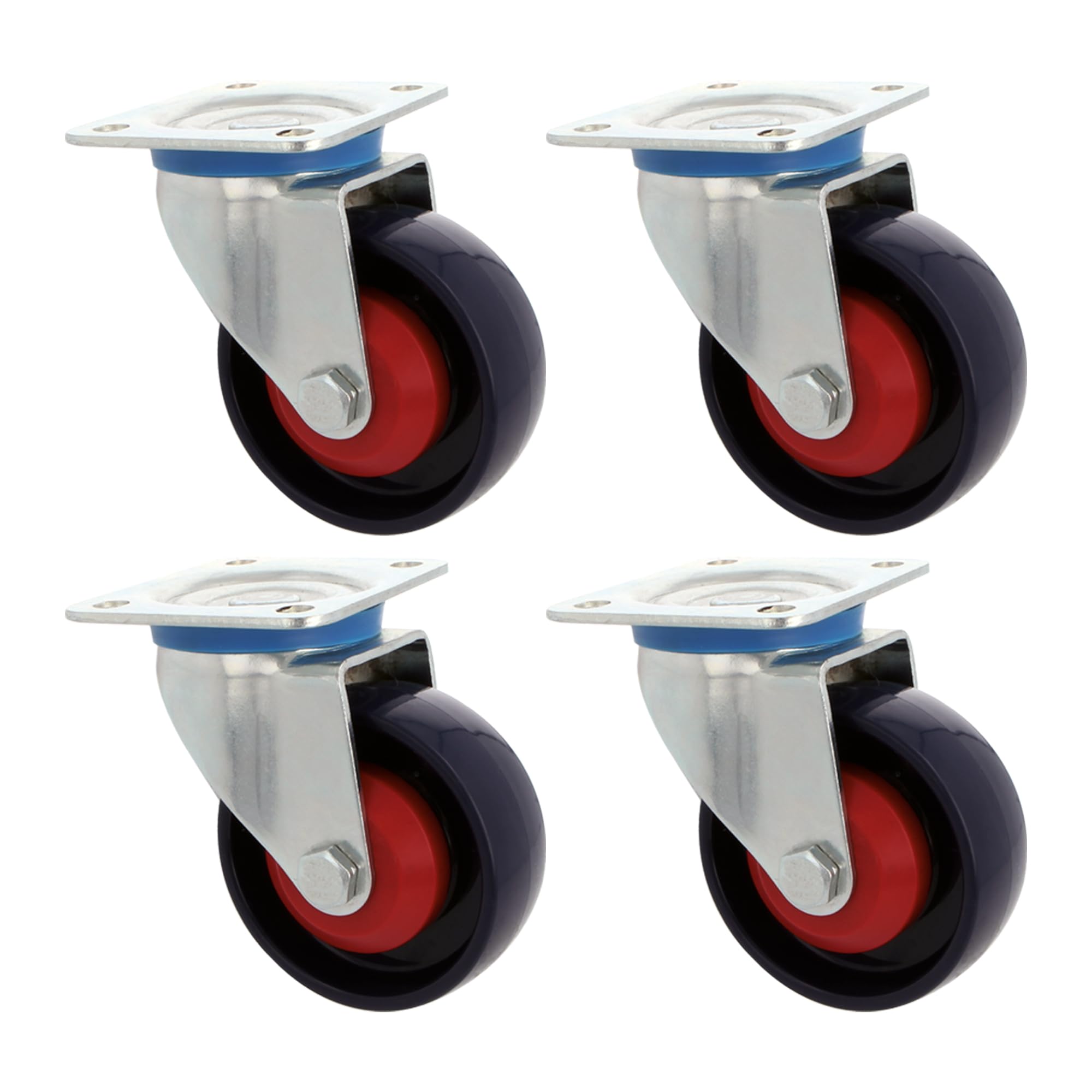 Amig - Set of 4 Swivel Castors with Metal Bracket | Diameter 100 mm | Maximum Load 250 kg | for Moving Heavy Furniture or Industrial Trolley | Ball Bearings | Nylon Core | Blue