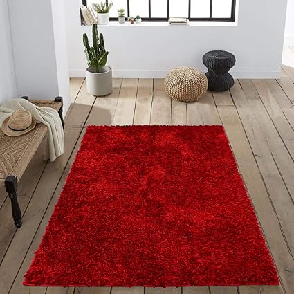 Cloth Fusion Premuim Shaggy Carpet for Living Room 3 Feet x 5 Feet (Red)
