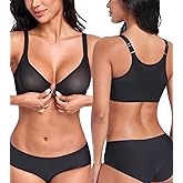 HACI Womens's Posture Bra Front Closure Deep V Unlined Mesh Sheer See Through Underwire Plus Size