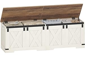 Hzuaneri 59" Storage Chest, Large Storage Trunk with 2 Hinges, Farmhouse Wooden Box Bench, Lift-Top Organizer Chest, Entryway Trunk for Bedroom, Living Room, White and Brown SB15014X