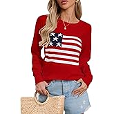 Alsol Lamesa Women's American Flag Sweater Soft Lightweight Long Sleeve Crew Neck Pullover Sweaters