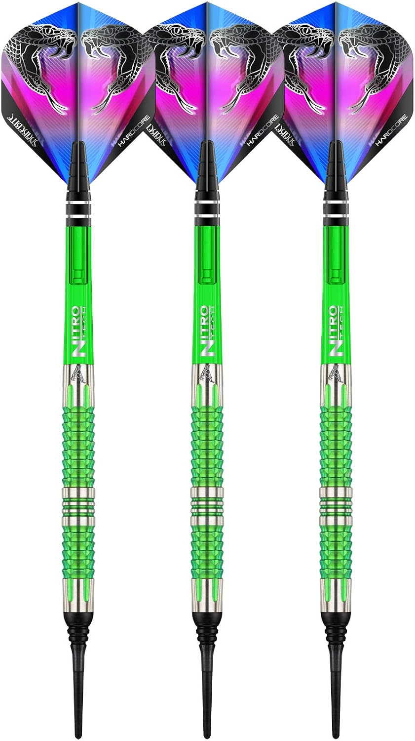 RED DRAGON Darts – Peter Wright Snakebite 1 Series 16g Fass / 18g Volles Gewicht – 85% Wolfram– Profi Dartpfeile Weicher Spitze mit Dart Flüge und Schäften