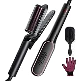 TYMO Flat Iron Hair Straightener Brush 2 in 1, 200M Ions Ceramic Hot Comb | Hair Straighteners for Women, Hair Iron for Anti-Frizz Straights, Waves, Curl, 3X Less Heat Damage, Dual Voltage, Black