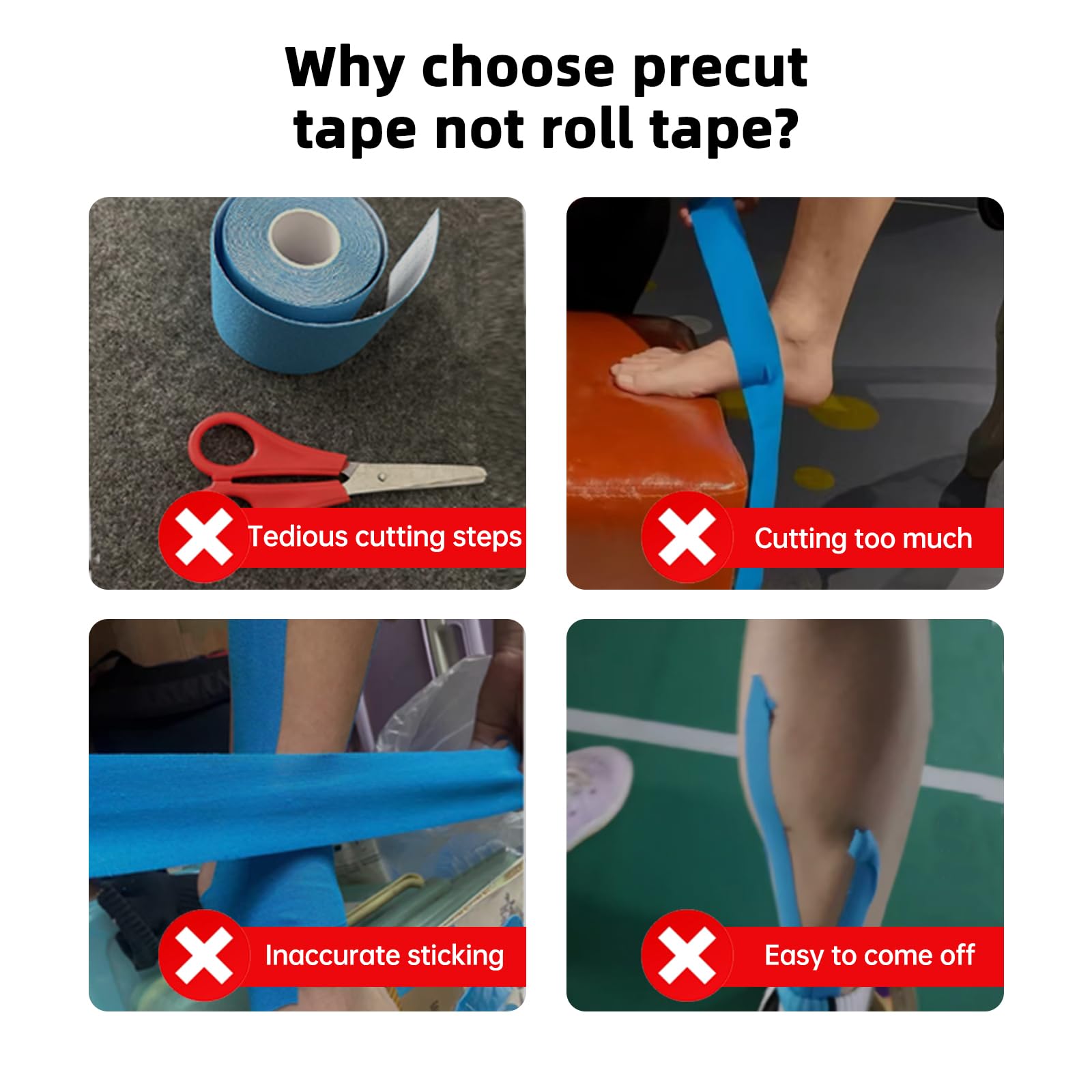 IEADEN Precut Kinesiology Tape for Knees, 10 Pcs - Knee Support & Stability, Knee Pain Relief Athletic Tape - Waterproof & Elastic, Breathable Hypoallergenic Latex-Free Tape, Blue