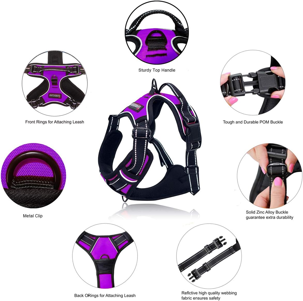 BARKBAY No Pull Dog Harness Front Clip Heavy Duty Reflective Easy Control Handle for Small Medium Large Dogs(Purple,L) - Image 5