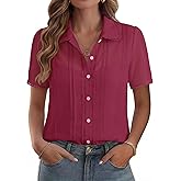 IECCP Button Down Shirts for Women Short Sleeve Lace Trim Sheer Cotton Blouses Spring Summer Tops Casual Clothing 2026