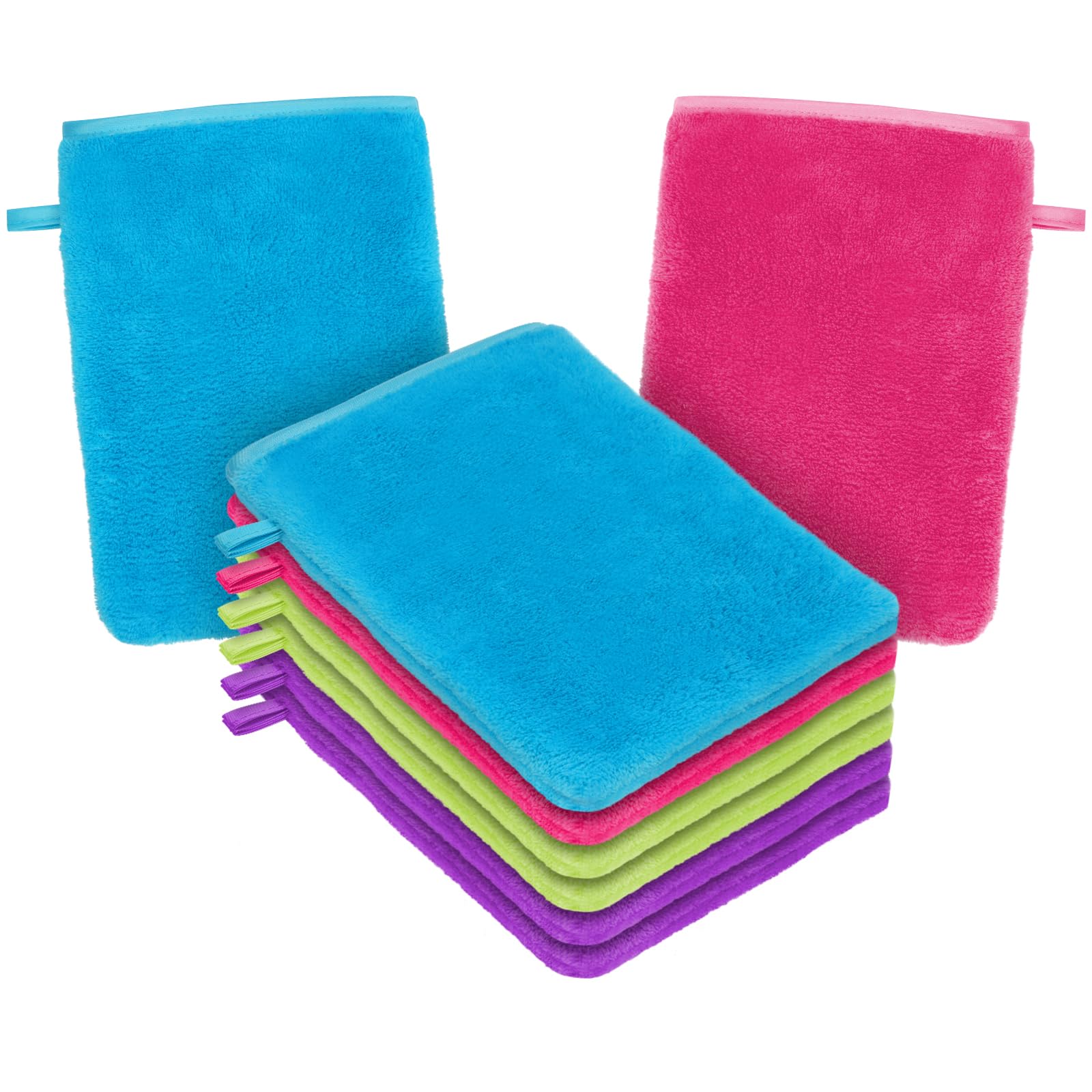 HOTUT 8 Pack Microfiber Body Wash Mitts, 15x20 cm Flannels Soft Shower Face Mitts, Face Cleansing Mitts, Soft Face Mitten, Bath SPA Cloth, Reusable Makeup Remover Mitt Gloves (4 Colors)